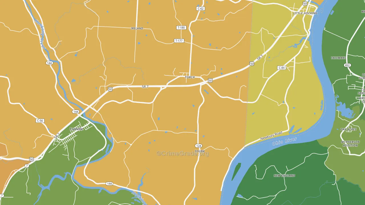Youba, OH Map of Burglary Rates