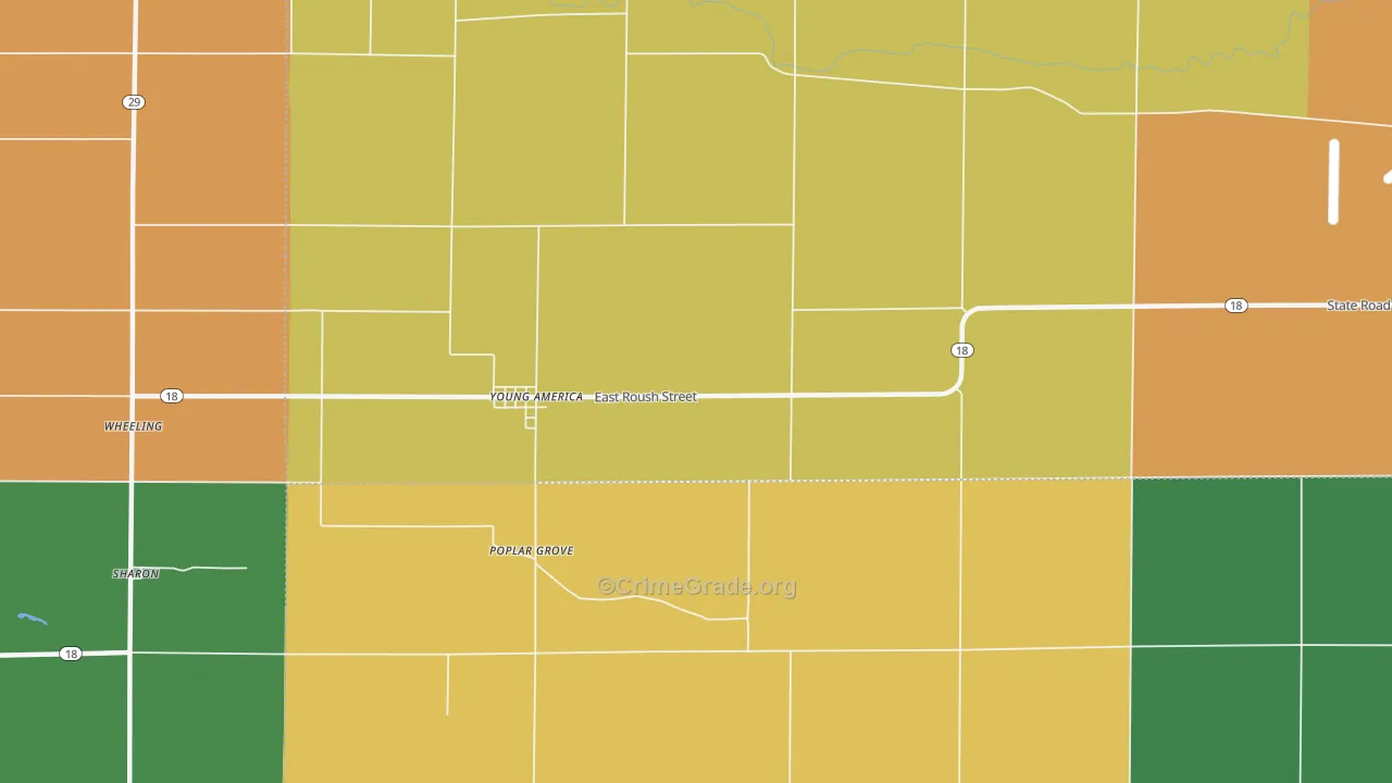 Young America, IN Map of Burglary Rates