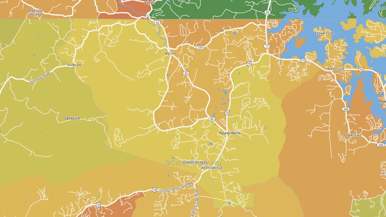 Young Harris, GA Map of Burglary Rates