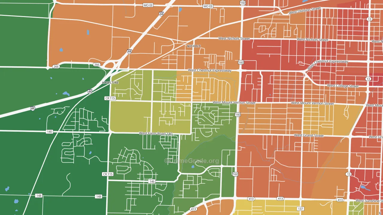 Young-Lilly, Springfield, MO Map of Burglary Rates