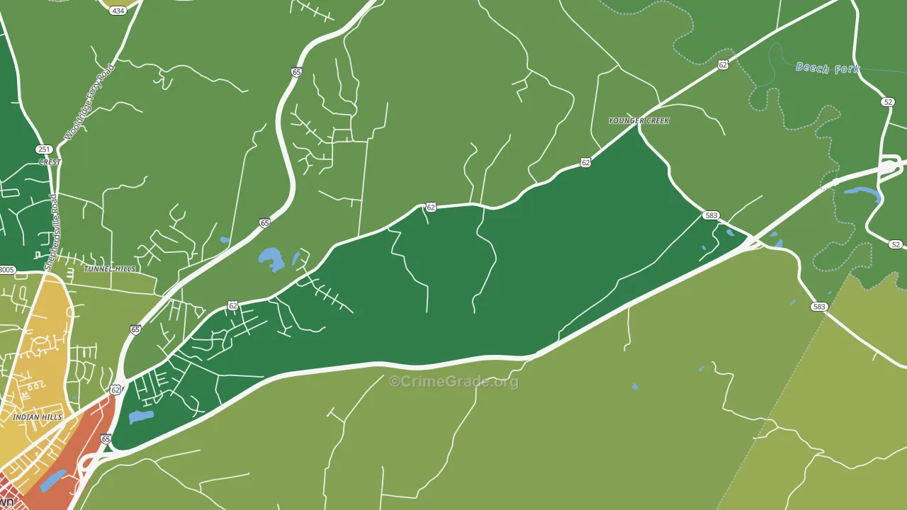 Younger Creek, KY Map of Burglary Rates