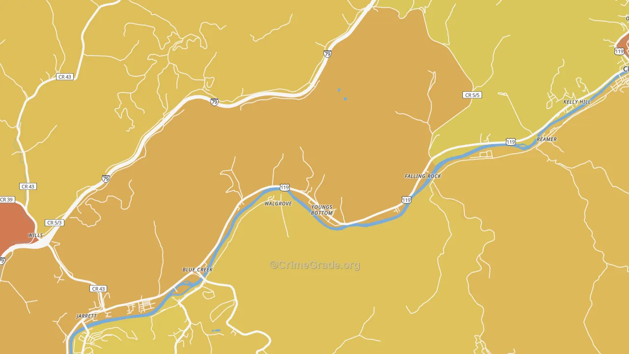 Youngs Bottom, WV Map of Burglary Rates
