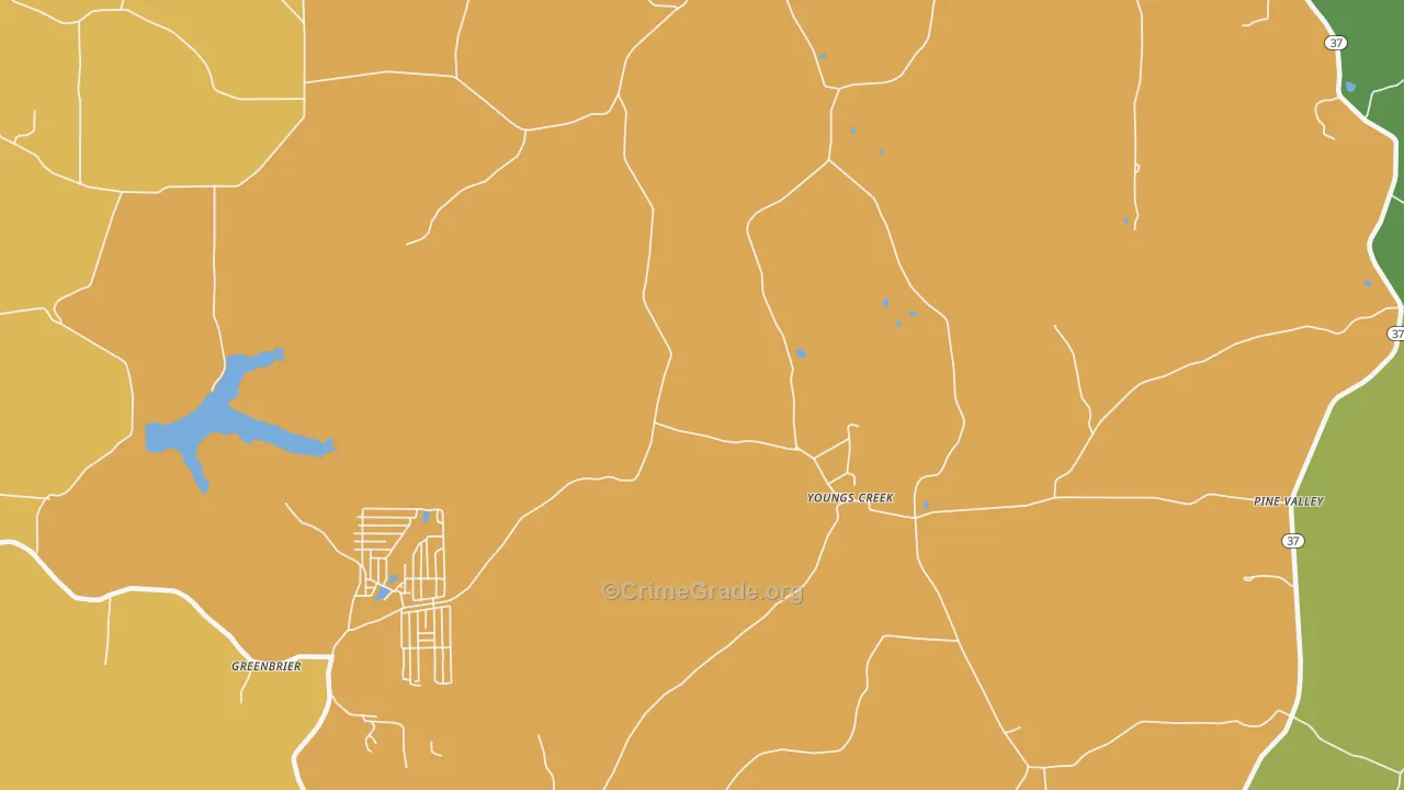 Youngs Creek, IN Map of Burglary Rates