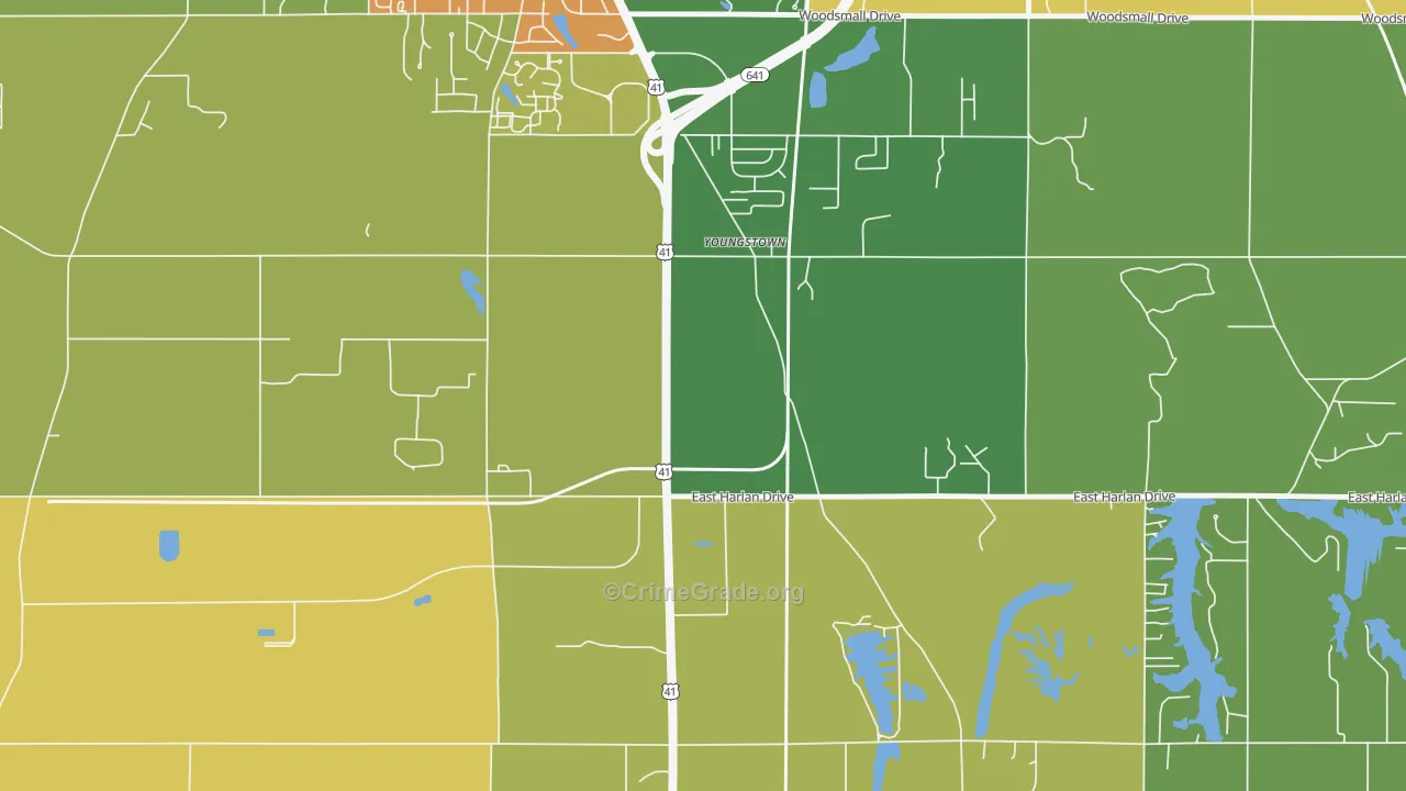 Youngstown, IN Map of Burglary Rates