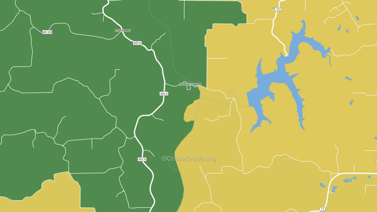 Youngstown, MO Map of Burglary Rates