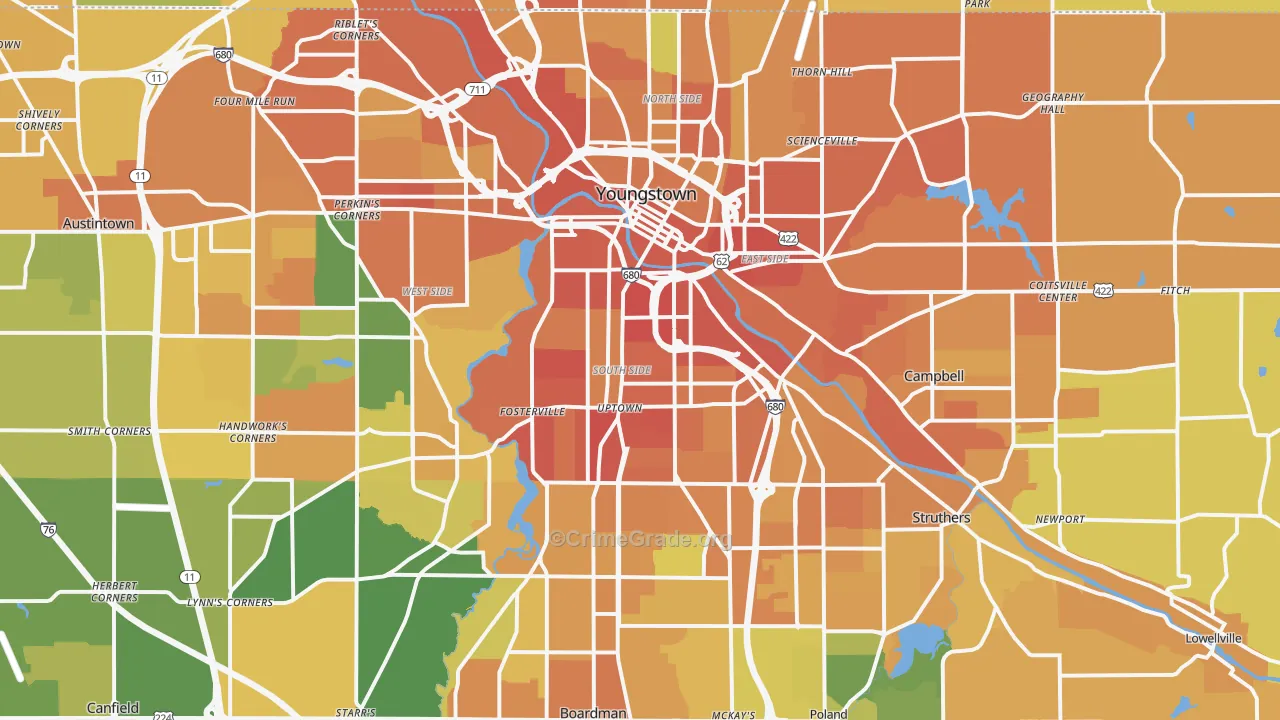 Youngstown, OH Map of Burglary Rates