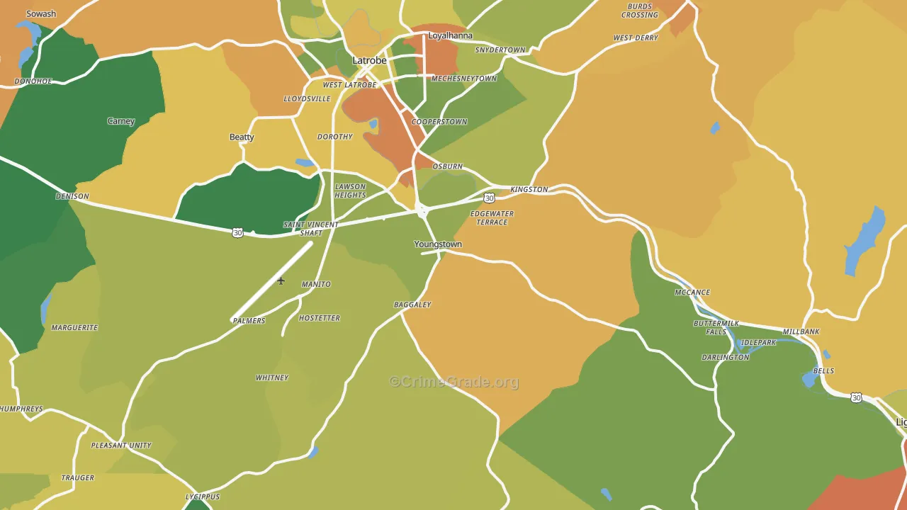 Youngstown, PA Map of Burglary Rates