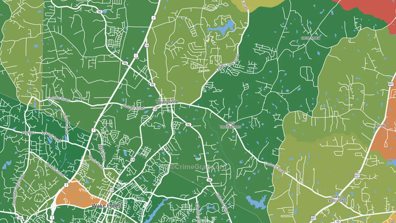 Youngsville, NC Map of Burglary Rates
