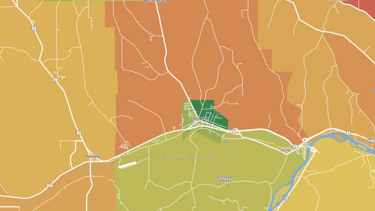 Youngsville, PA Map of Burglary Rates