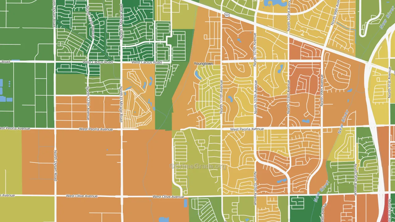 Youngtown, AZ Map of Burglary Rates