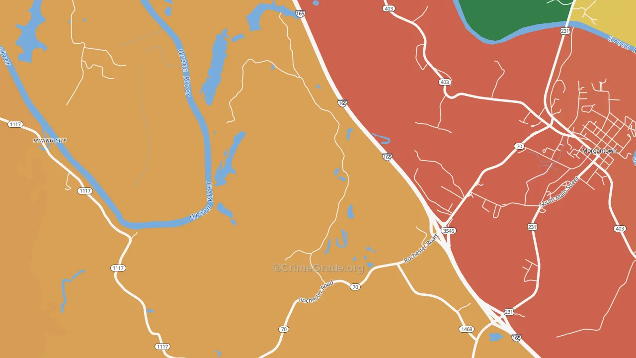Youngtown, KY Map of Burglary Rates