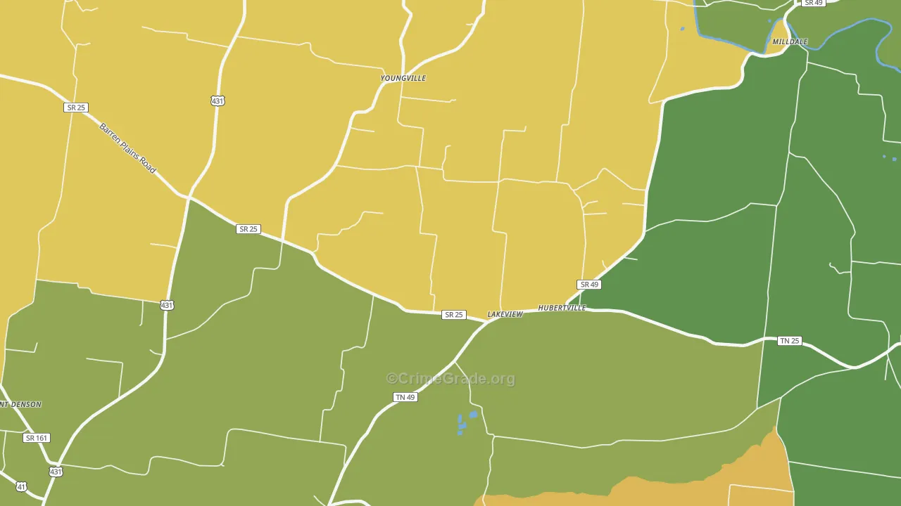 Youngville, TN Map of Burglary Rates