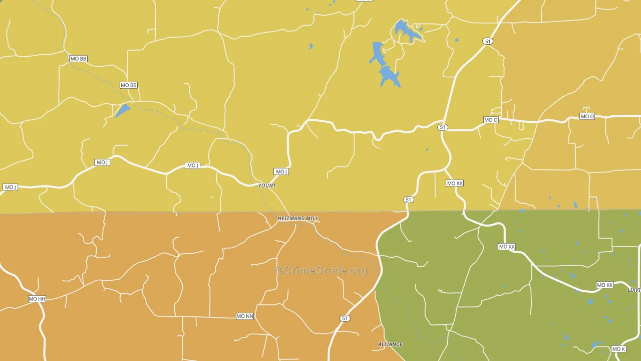 Yount, MO Map of Burglary Rates