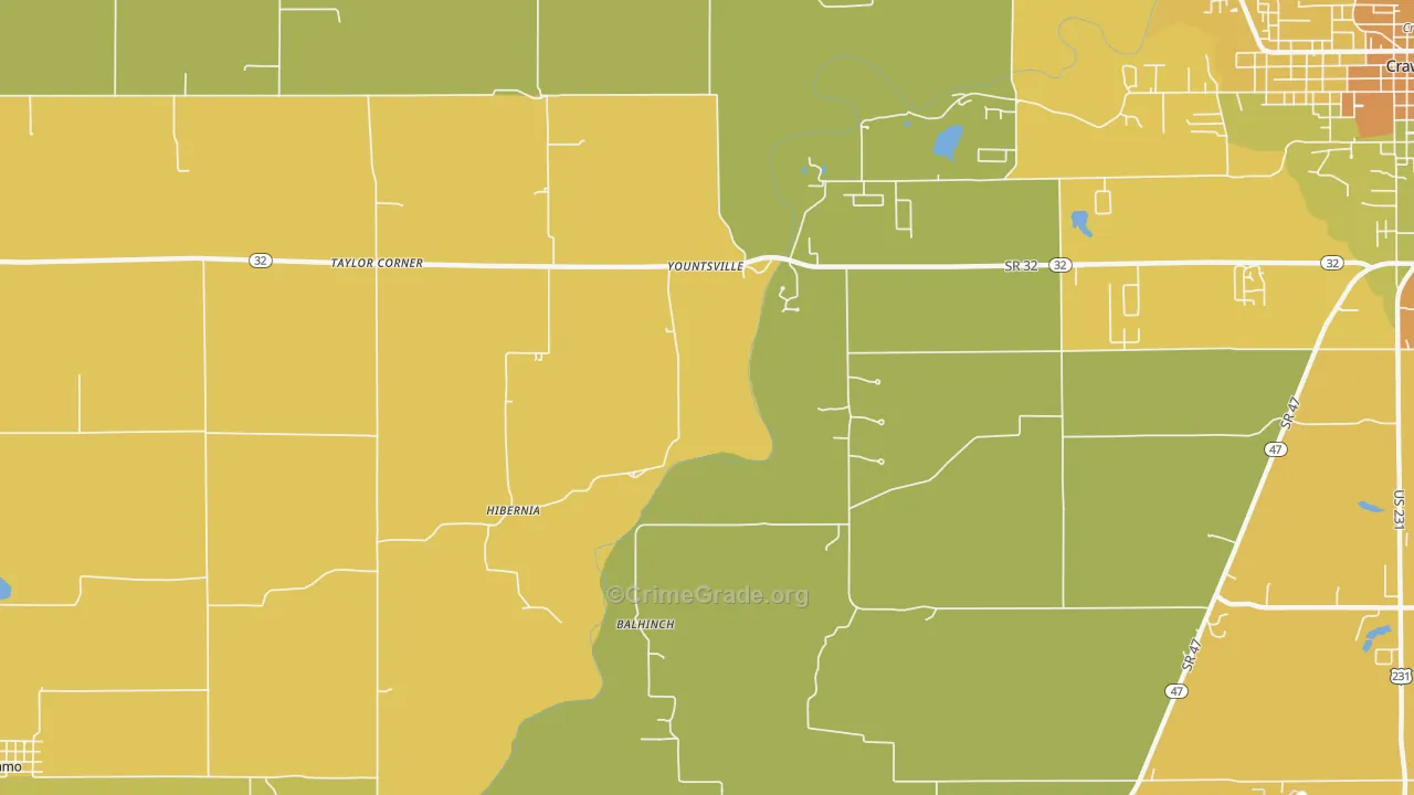 Yountsville, IN Map of Burglary Rates