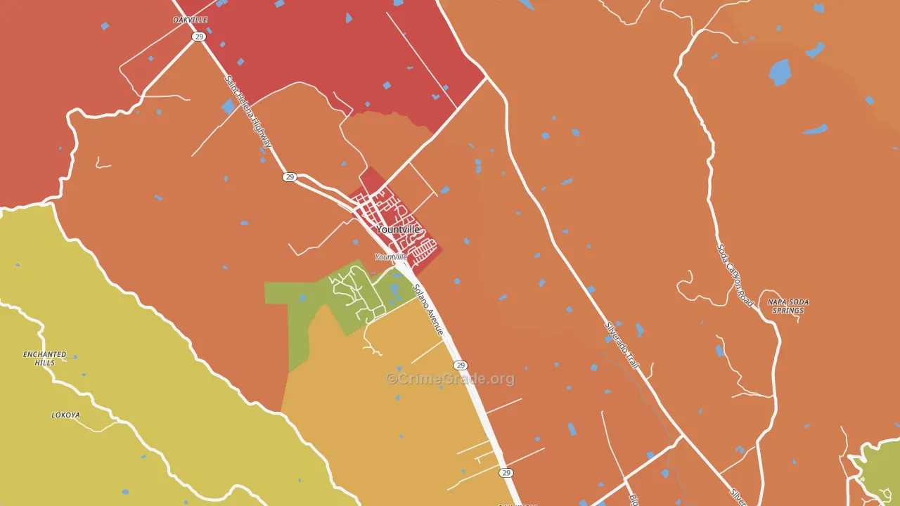 Yountville, CA Map of Burglary Rates