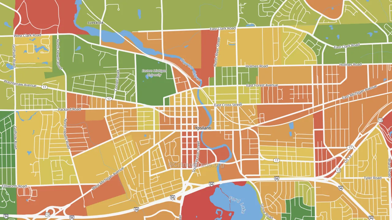 Ypsilanti Historic District, Ypsilanti, MI Map of Burglary Rates