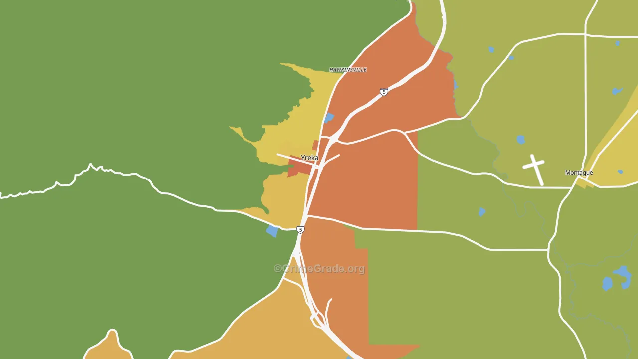 Yreka, CA Map of Burglary Rates