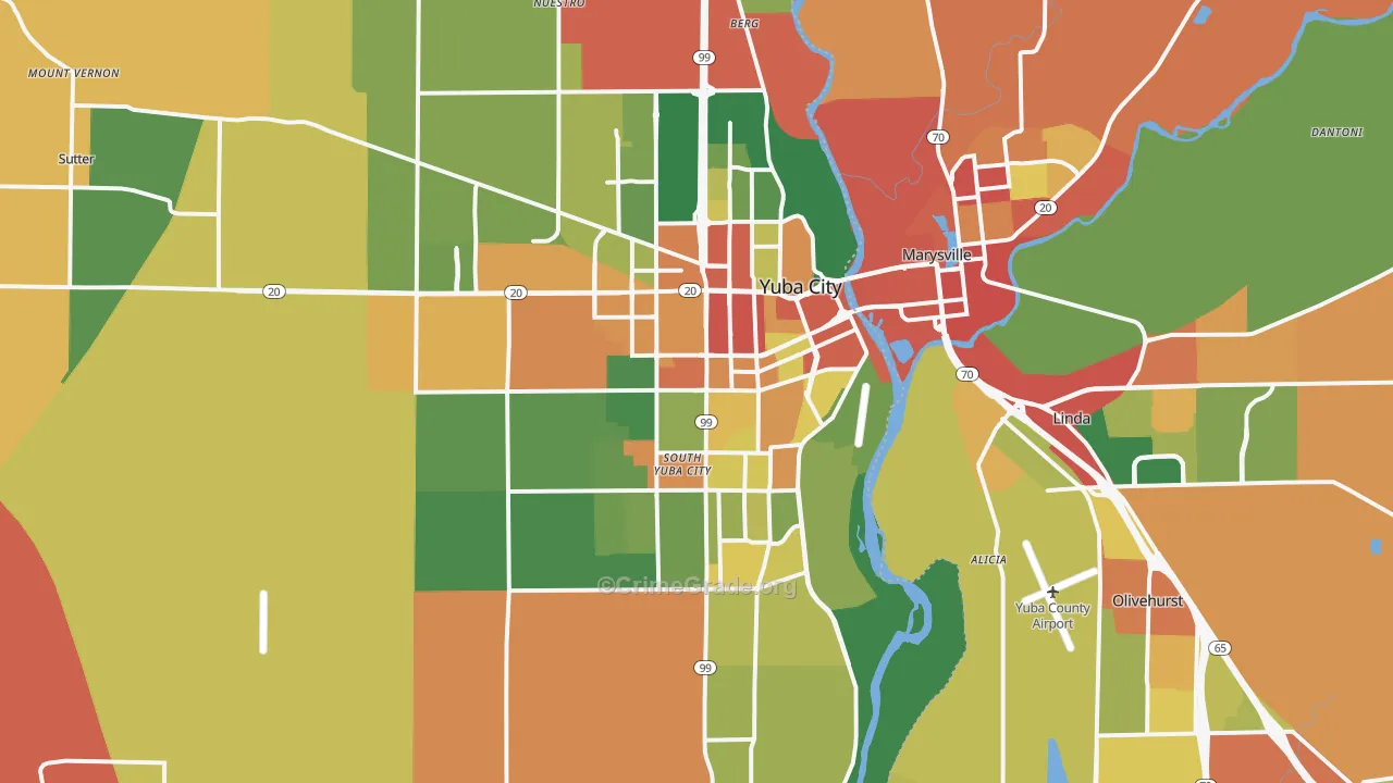 Yuba City, CA Map of Burglary Rates