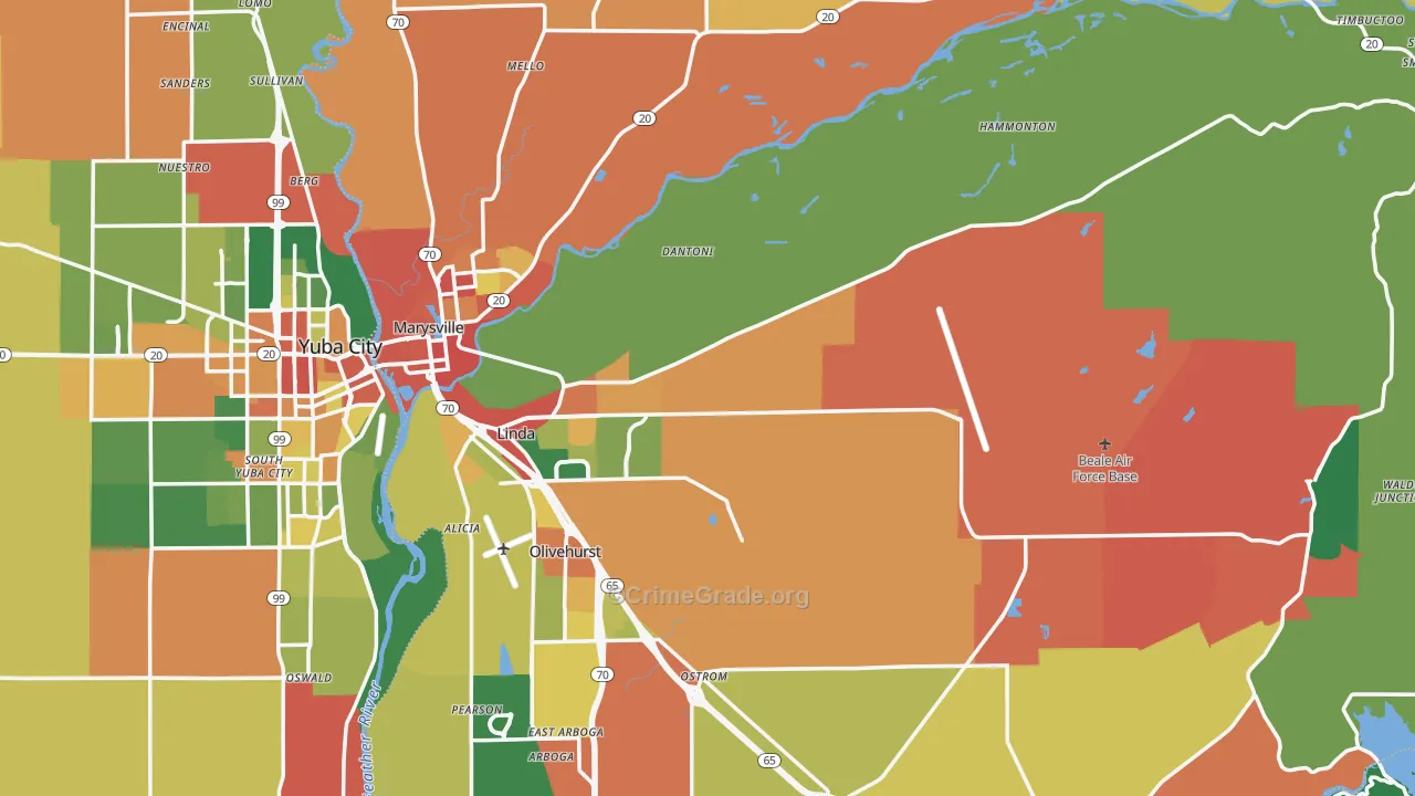 Yuba County, CA Map of Burglary Rates