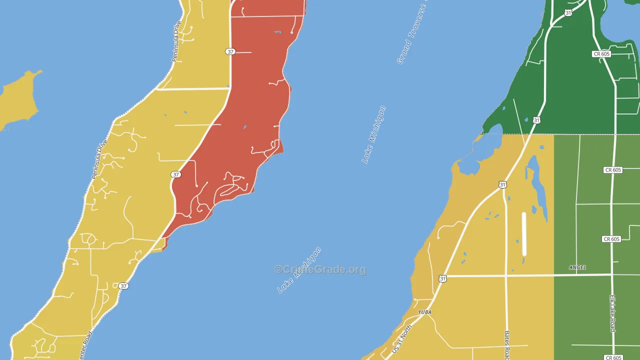 Yuba, MI Map of Burglary Rates