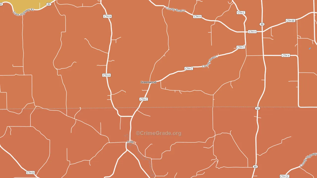 Yuba, WI Map of Burglary Rates