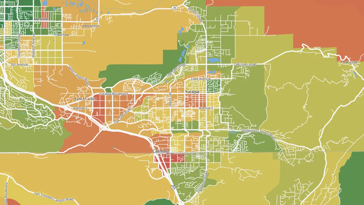 Yucaipa, CA Map of Burglary Rates