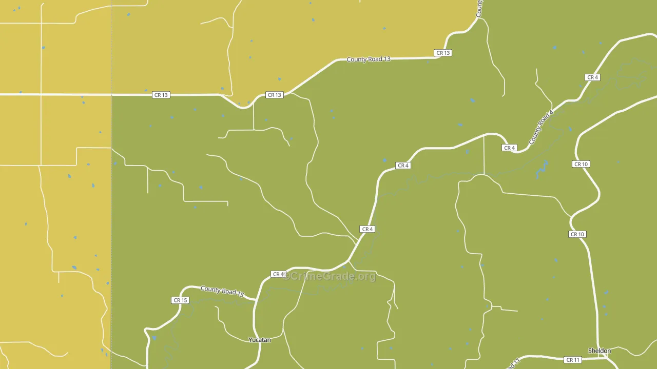 Yucatan, MN Map of Burglary Rates