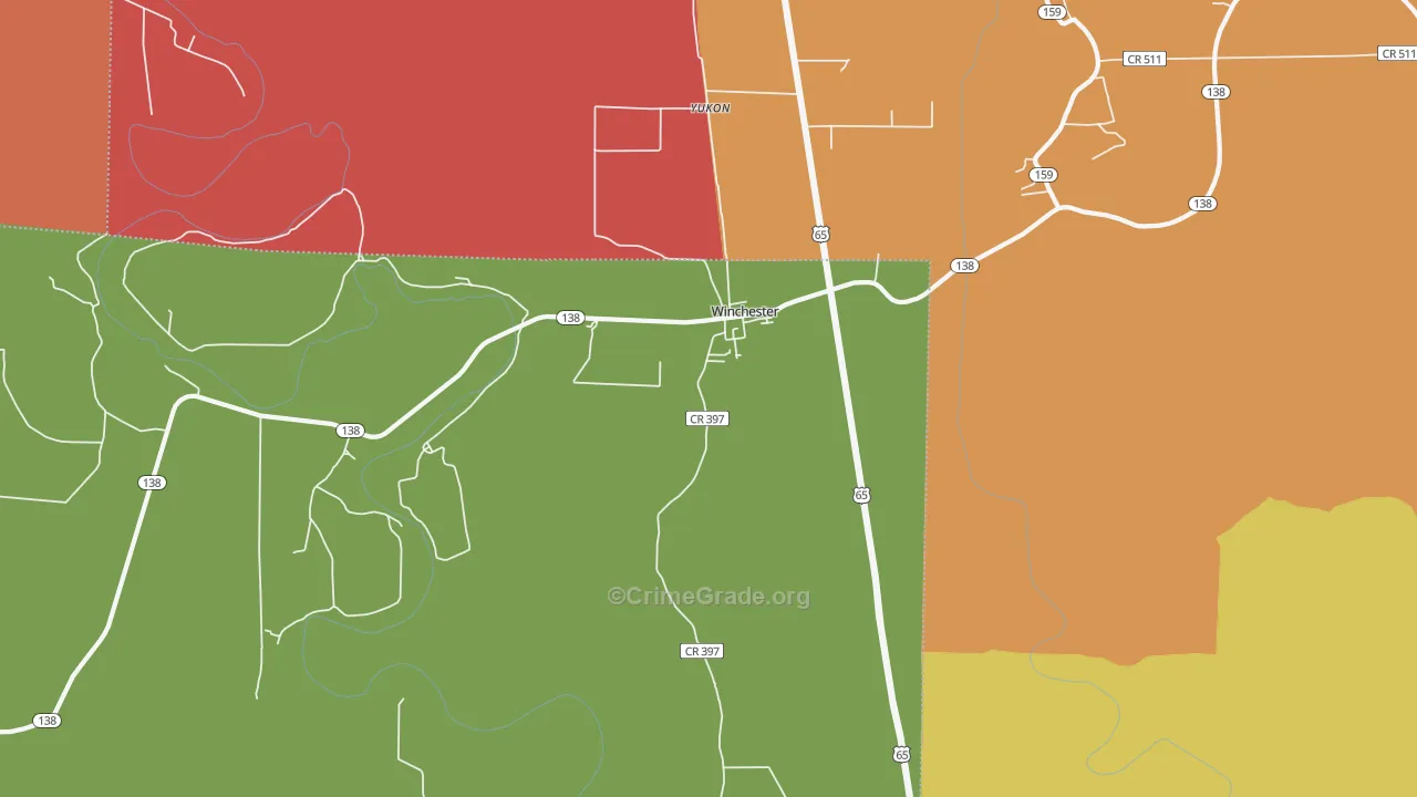 Yukon, AR Map of Burglary Rates