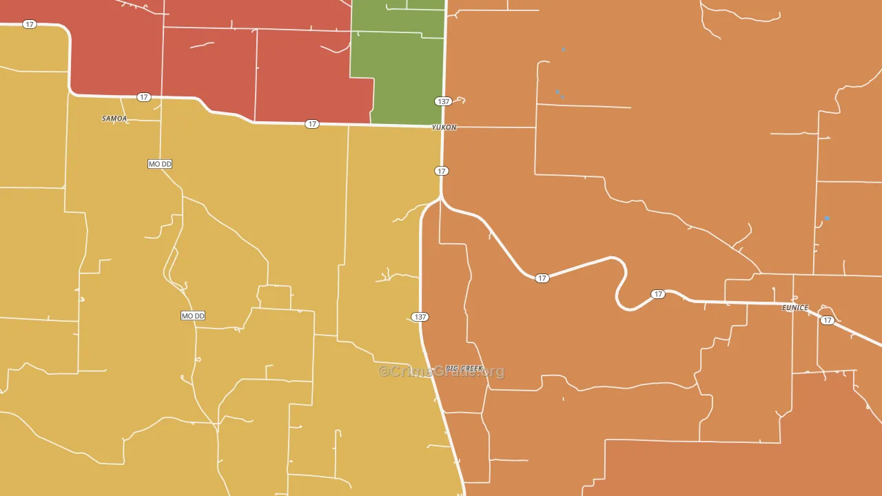 Yukon, MO Map of Burglary Rates