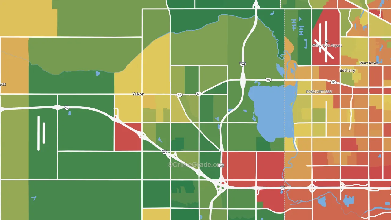 Yukon, OK Map of Burglary Rates