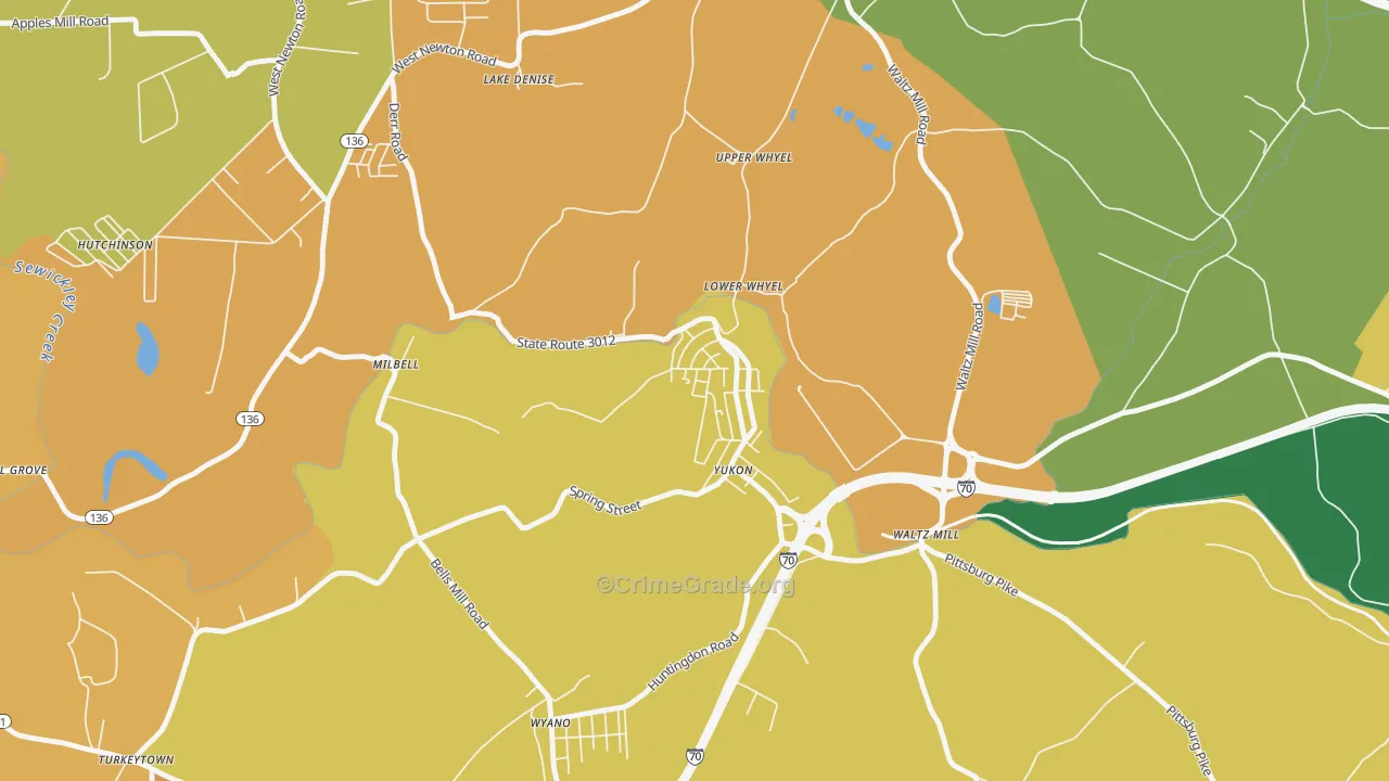 Yukon, PA Map of Burglary Rates