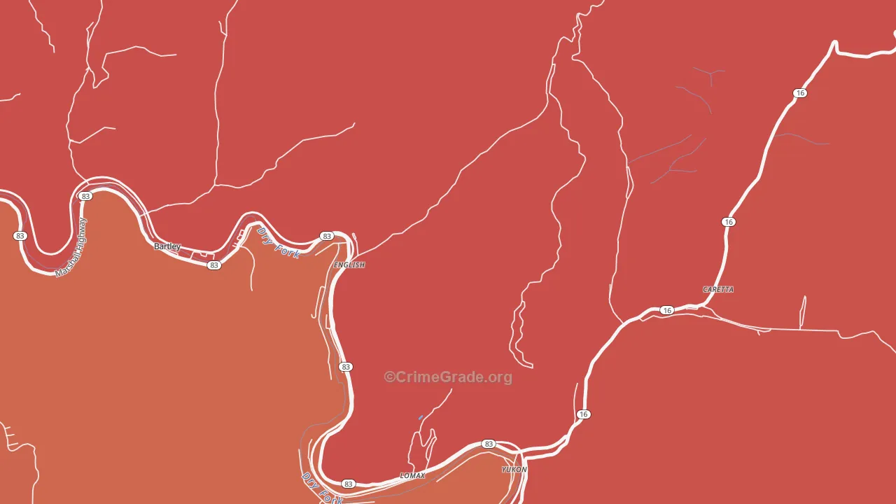 Yukon, WV Map of Burglary Rates