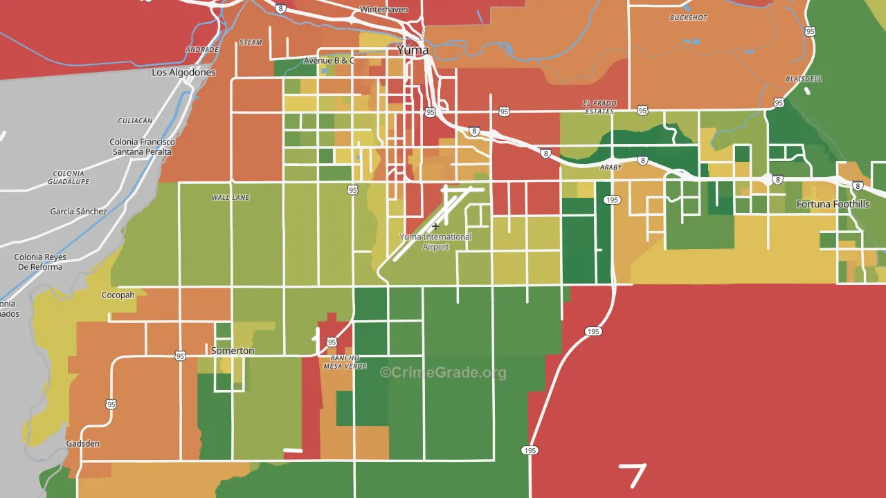 Yuma County, AZ Map of Burglary Rates