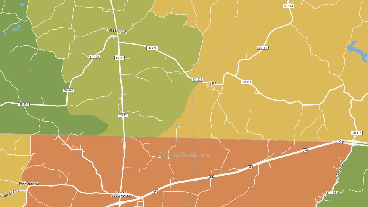 Yuma, TN Map of Burglary Rates