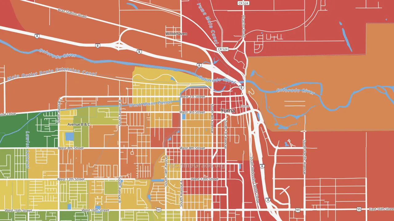 Yuma Townsite, Yuma, AZ Map of Burglary Rates