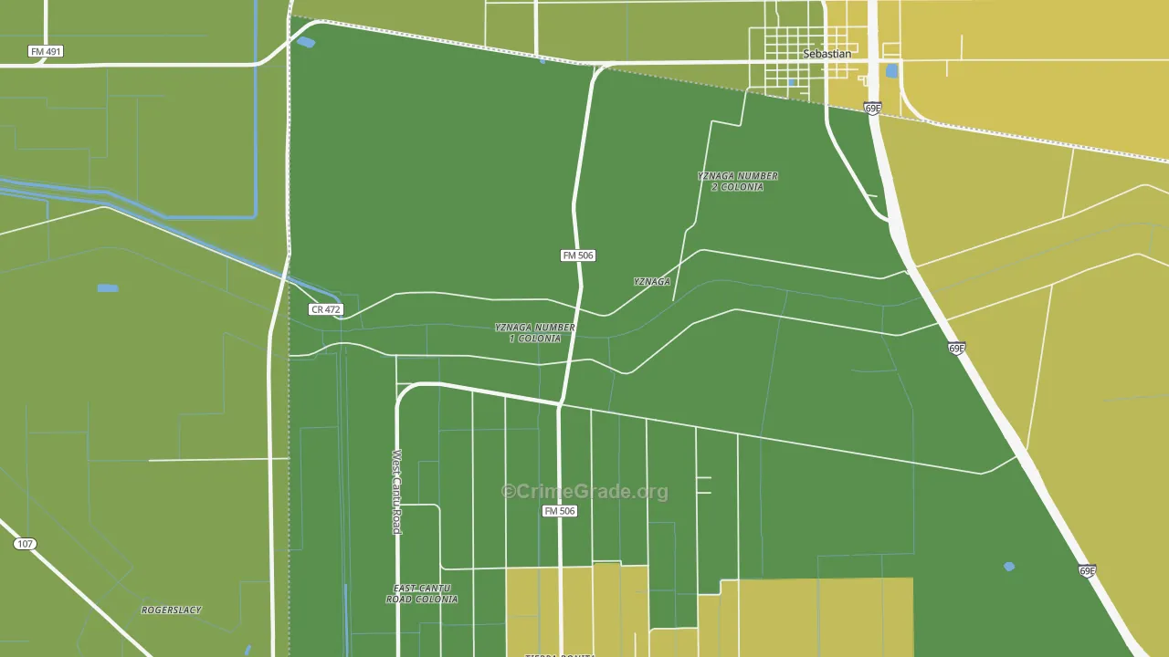 Yznaga, TX Map of Burglary Rates