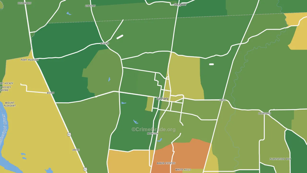 Zachary, LA Map of Burglary Rates