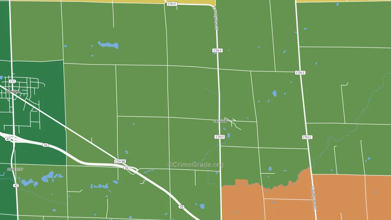 Zachow, WI Map of Burglary Rates