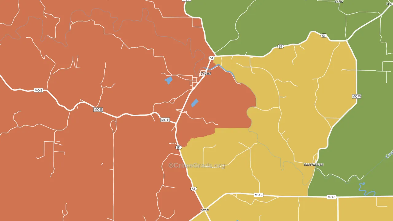 Zalma, MO Map of Burglary Rates