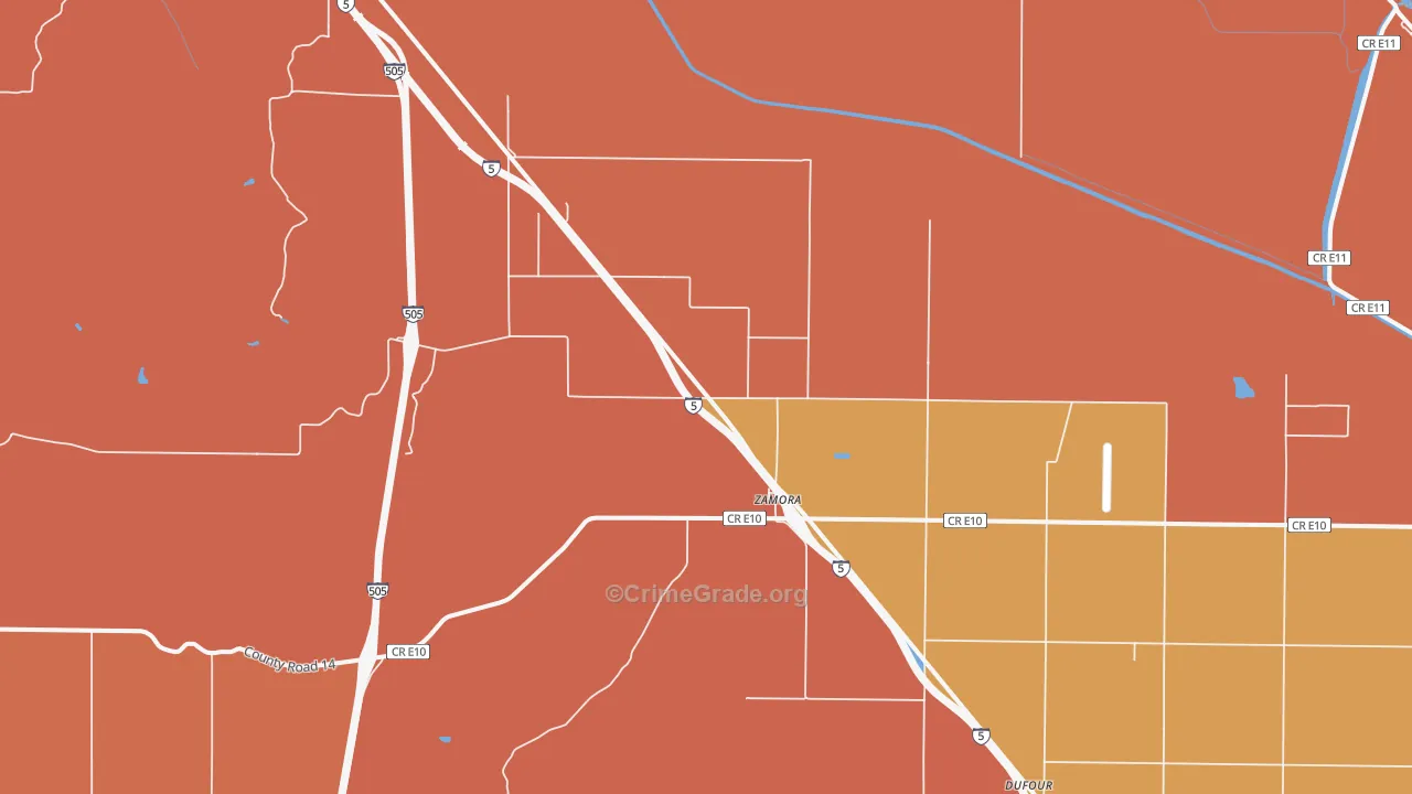 Zamora, CA Map of Burglary Rates