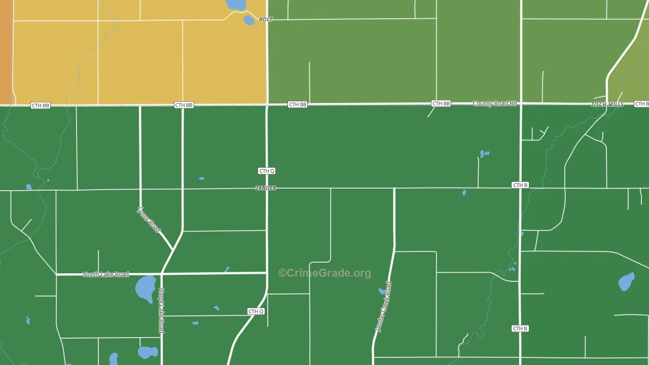 Zander, WI Map of Burglary Rates