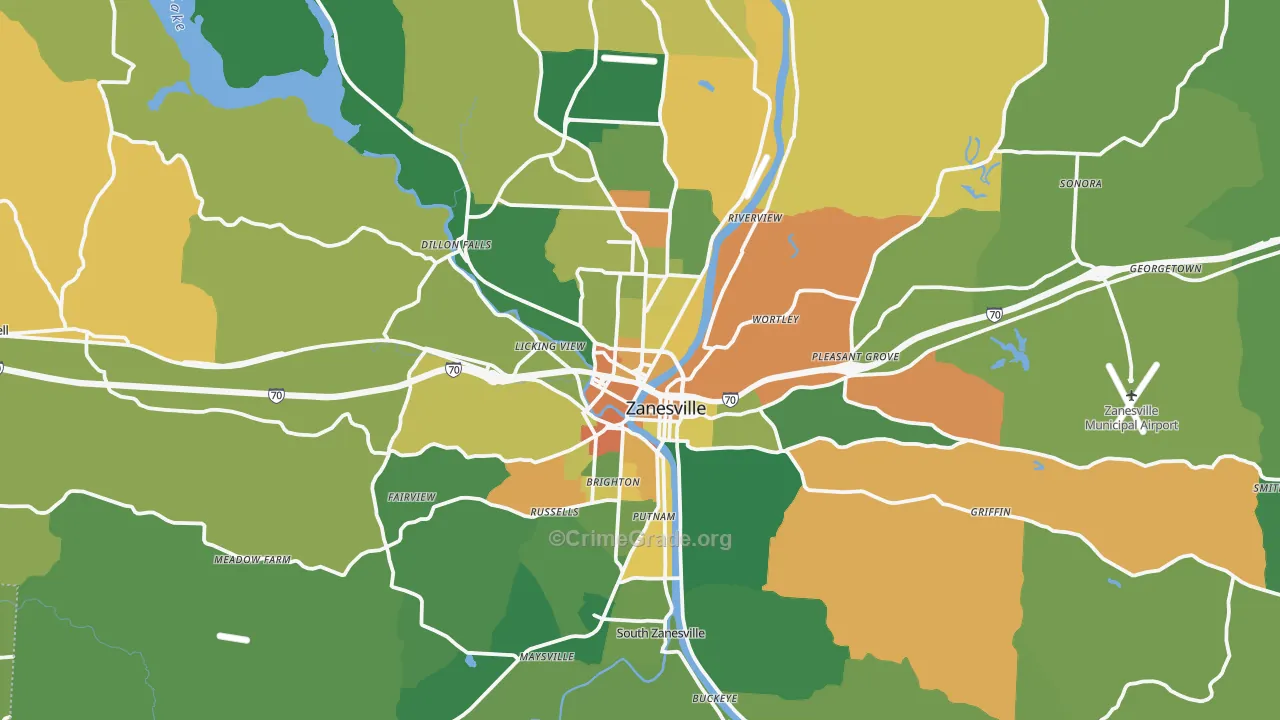 Zanesville, OH Map of Burglary Rates