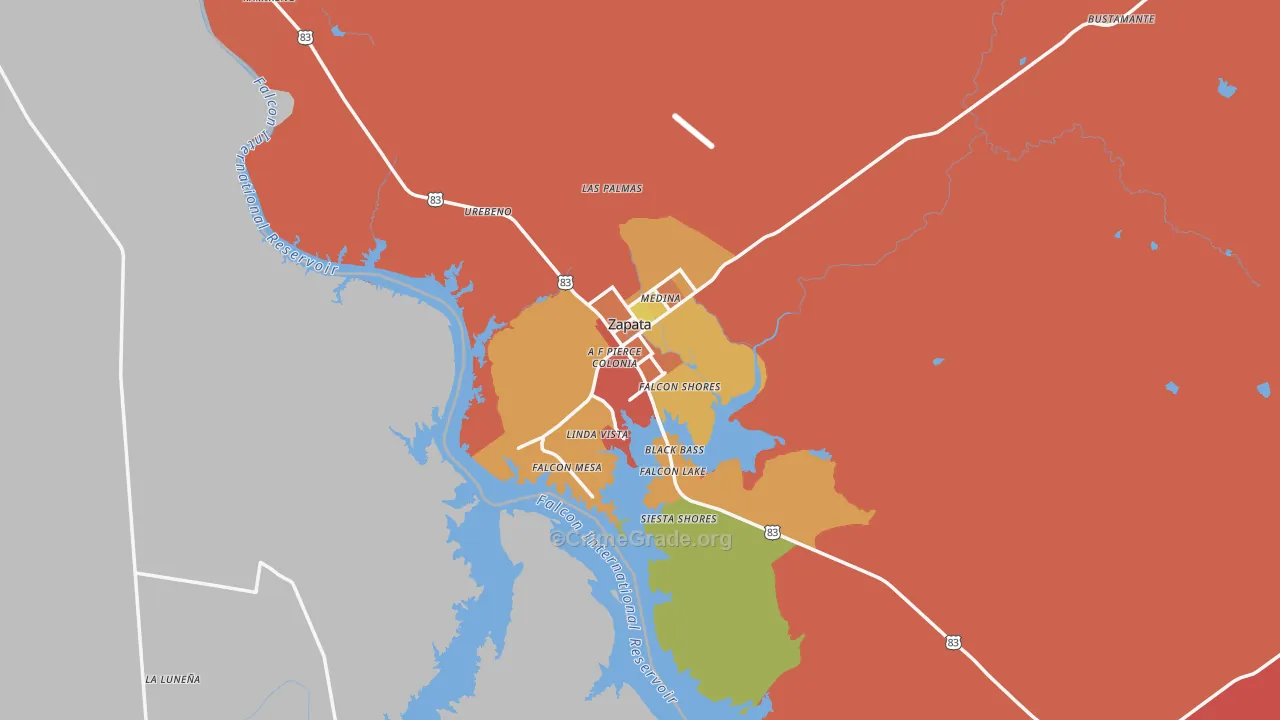 Zapata County, TX Map of Burglary Rates