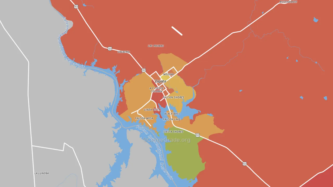 Zapata, TX Map of Burglary Rates