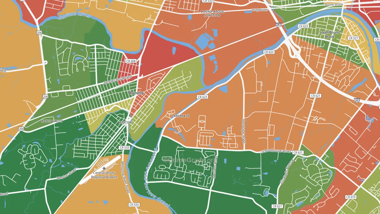 Zarephath, NJ Map of Burglary Rates