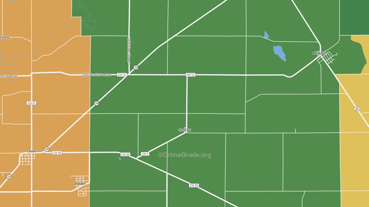 Zearing, IL Map of Burglary Rates