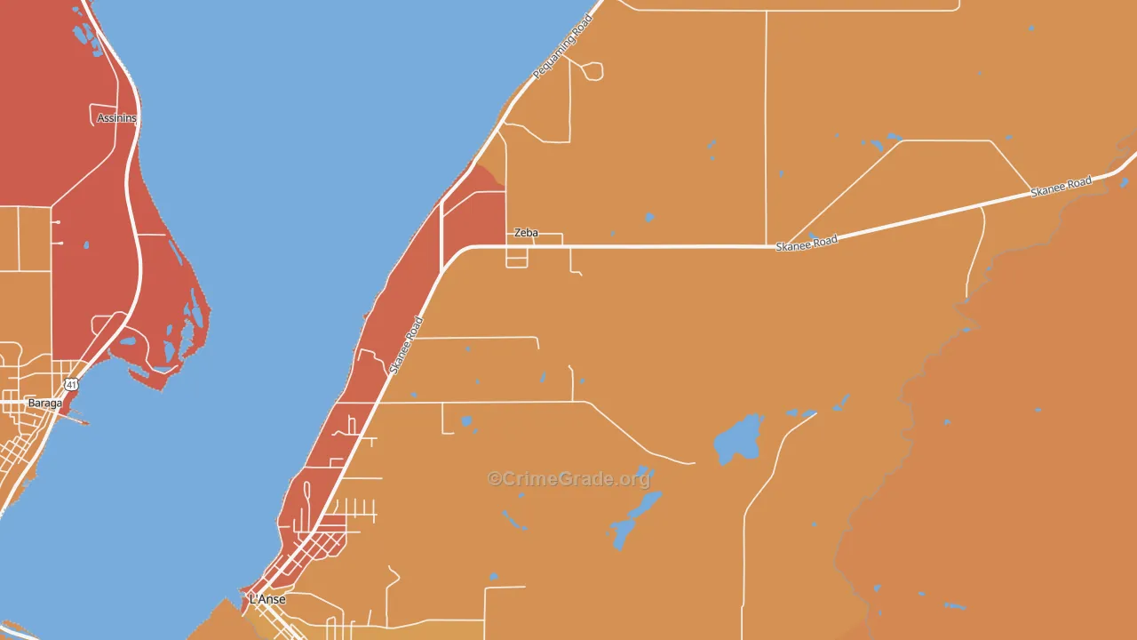 Zeba, MI Map of Burglary Rates