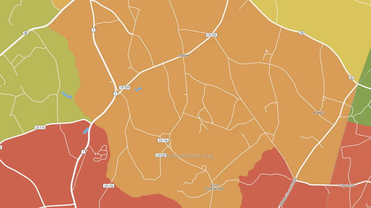 Zebina, GA Map of Burglary Rates