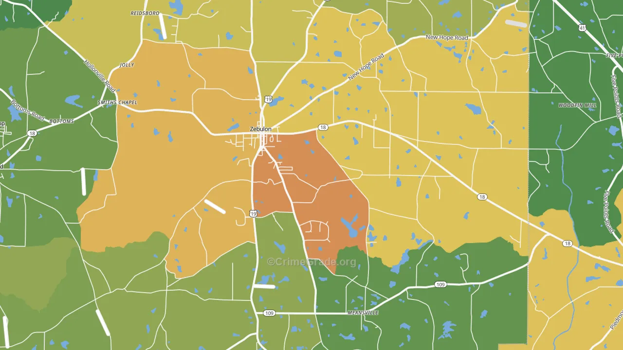 Zebulon, GA Map of Burglary Rates