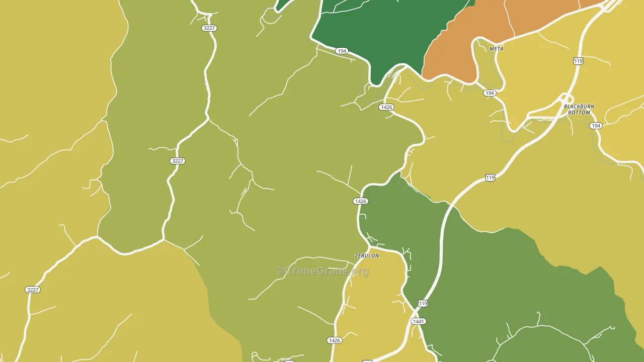 Zebulon, KY Map of Burglary Rates